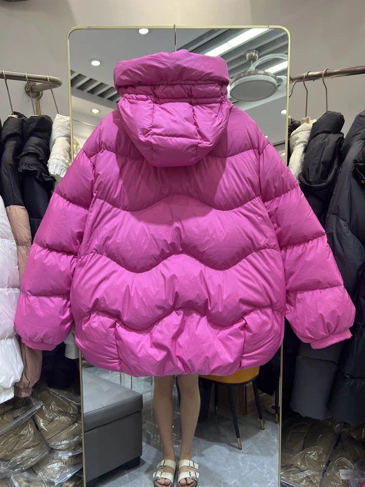 Parka con capucha para mujer, Chaqueta corta de pan, abrigo de plumón de pato blanco, abrigo de talla grande, ropa de invierno, 2023