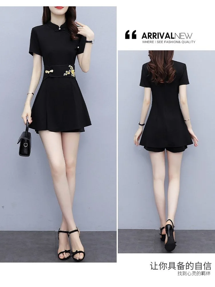 Frauen Anzug Chinesischen Stil Kleidung Zwei Stück Sets 2025, Sommer Neue Crop Top Und Shorts Retro Cheongsam Outfits Passenden für Frauen – Detail 1