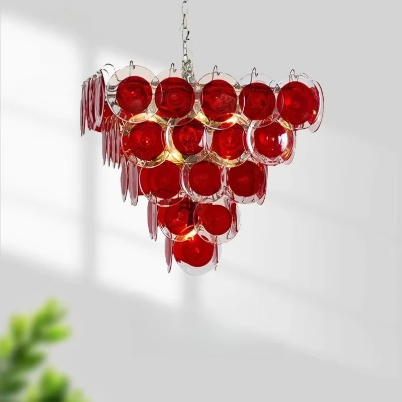 Round Glass Chandelier Light For Restaurant Living Room Bedroom Red Glass Pendant Light Home Indoor Lighting Fixture