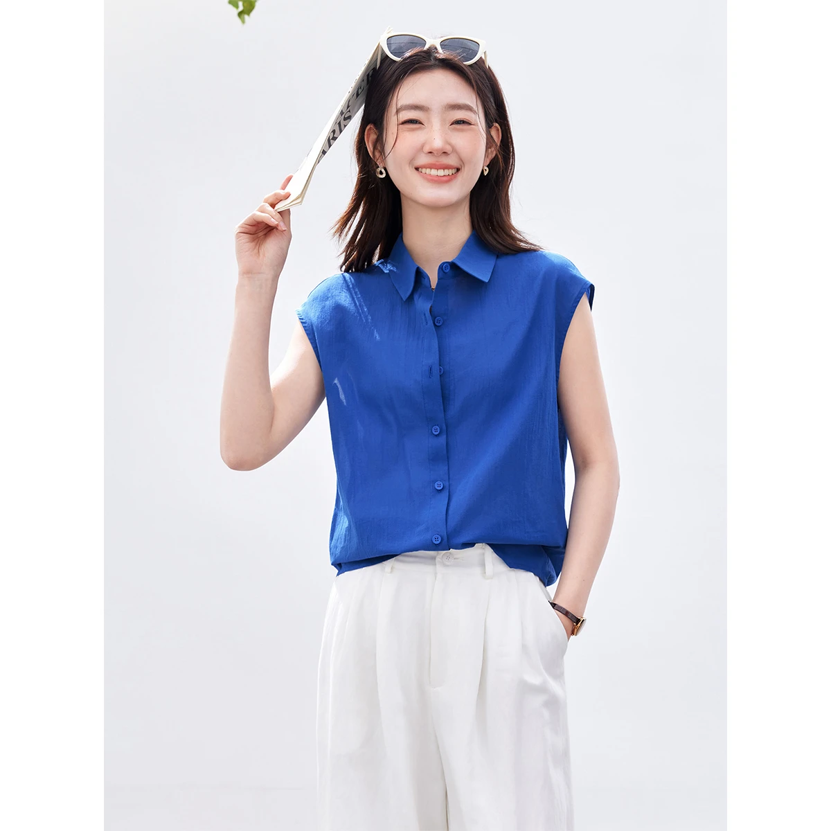 VIMLY 미니멀리스트 오피스 민소매 블라우스 여성 2 - Shirt Camp Collar 리뷰 및 가격