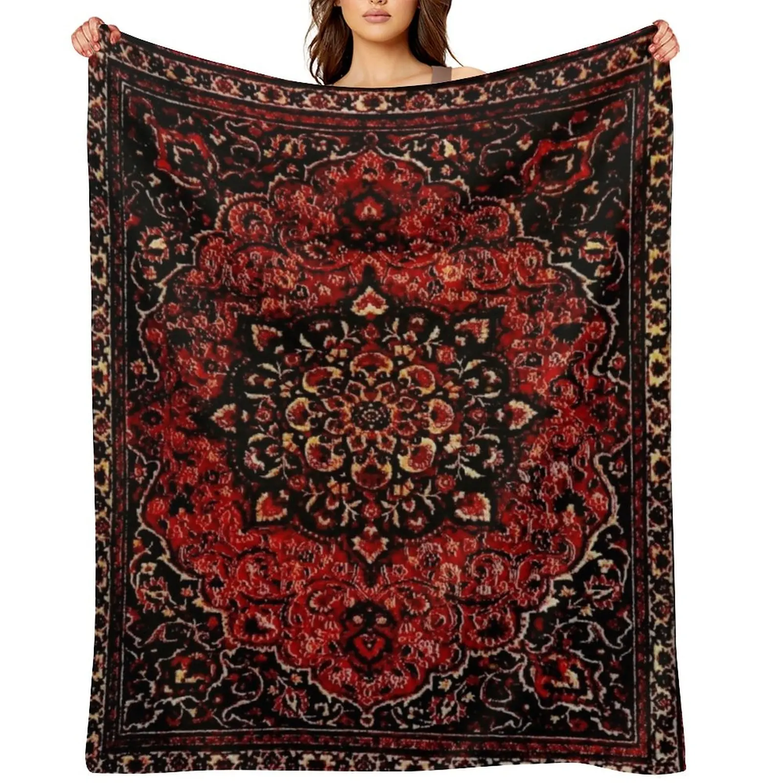 

Persian carpet look in rose Throw Blanket Moving Summer Flannel Fabric Vintage Blankets