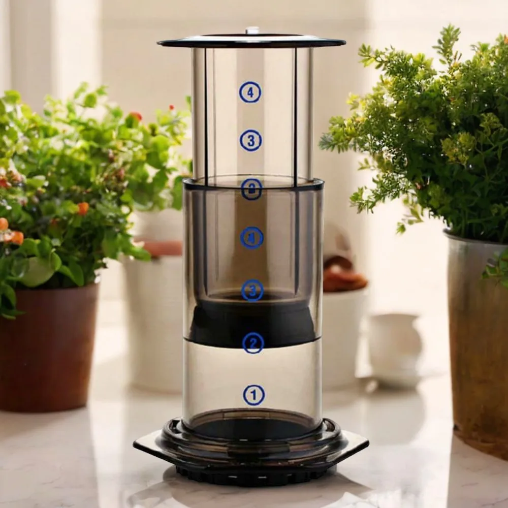 Innovative Portable AeroPress Coffee Maker - Essential for On-the-Go Café Enthusiasts - French Press with Glass Pot Filter - Mu