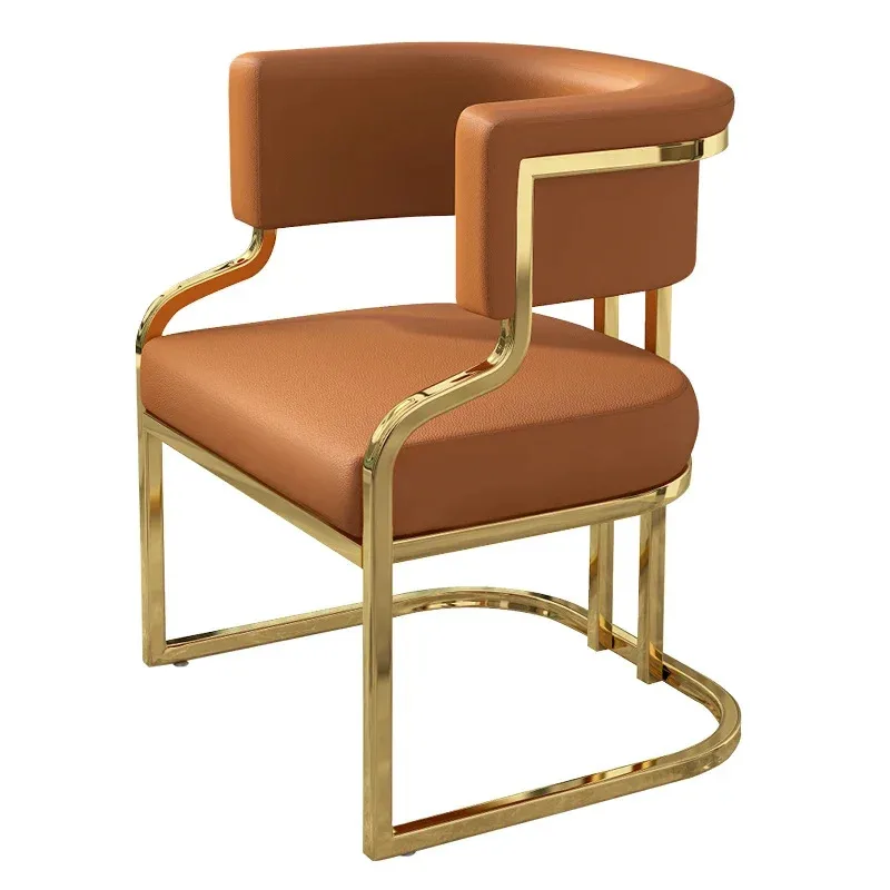 Luxury Gold Armrest Dining Chairs Ergonomic Luxury Leather Chair Designer Lounge Living Room Silla Comedor Nordic Furnitures