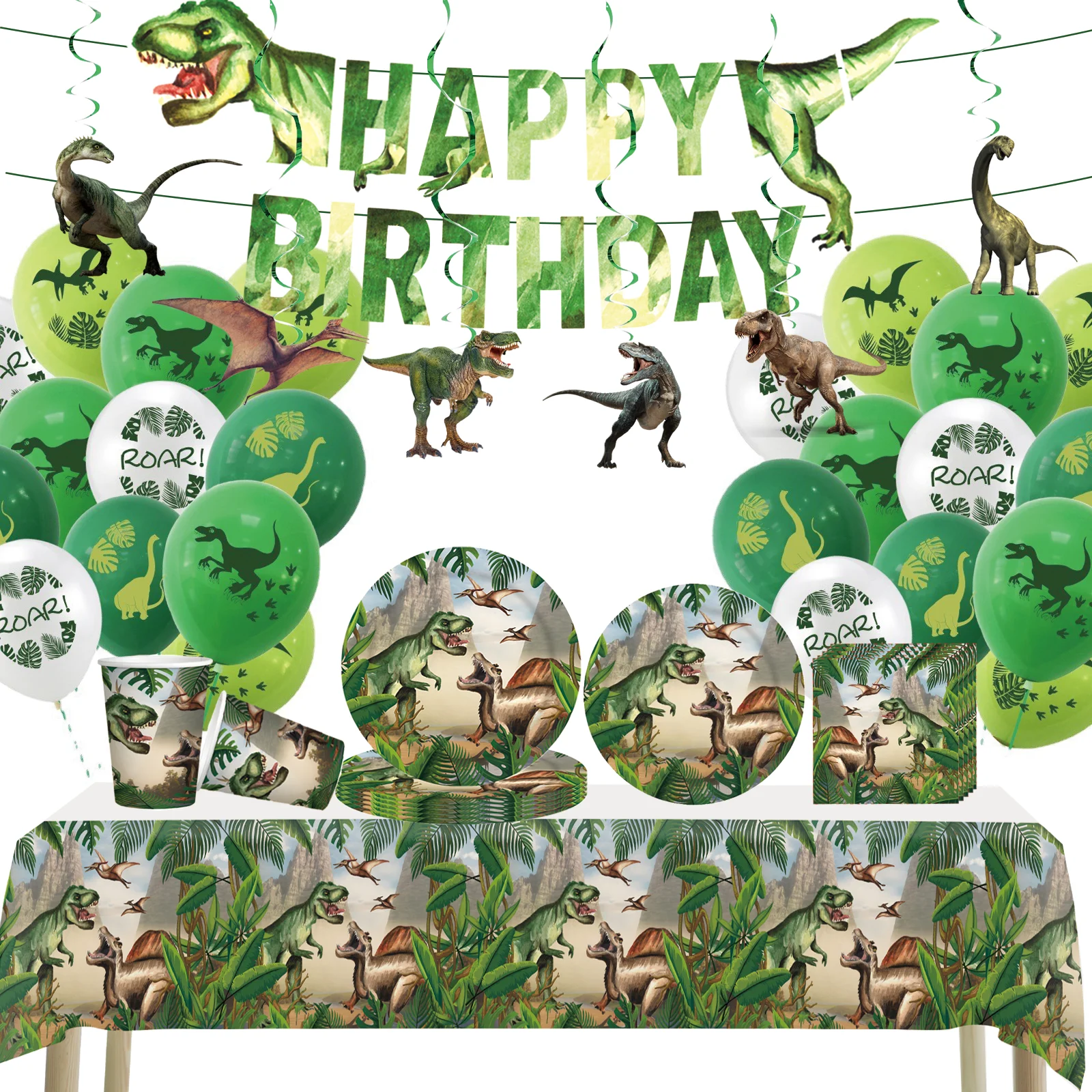 Decoraciones de fiesta de cumpleaños de niño con temática de dinosaurio jurásico, Pancarta, globos, vajilla desechable, regalos para horno,