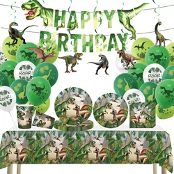 Decoraciones de fiesta de cumpleaños de niño con temática de dinosaurio jurásico, Pancarta, globos, vajilla desechable, regalos para horno, suministros para Baby Shower