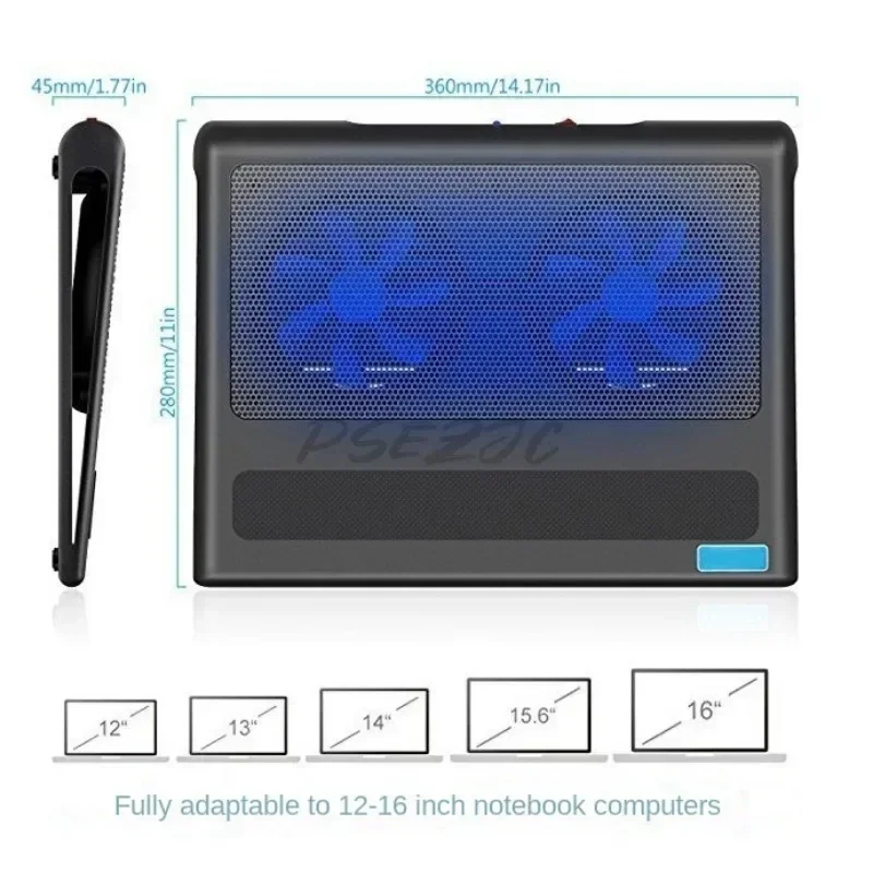 Laptop Cooler Base Metal Mesh Gaming Laptop Stand 2 Fans USB Interface Air-cooled Silent Cooling Device