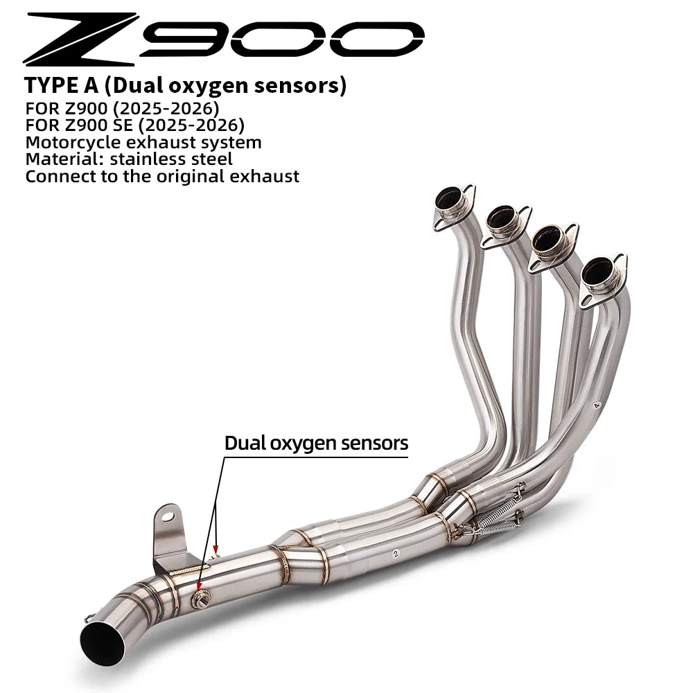 

For ninja Z900 Z 900 2017-2026 Motorcycle Exhaust Escape Front Slip On Link Pipe With 2 oxygen sensors Connect Original Muffler
