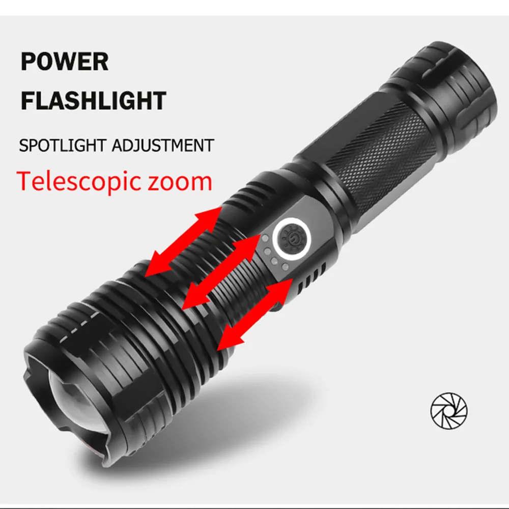 가장 강력한 LED 손전등 USB 충전식 토치 라이트 고출력 손전등 전술 랜턴 캠핑 용 롱 샷 핸드 램프