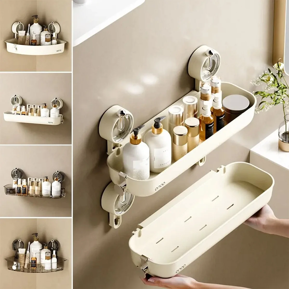 Kein Bohren Vakuum Saug Badezimmer Lagerung Regal Wand-Montiert Organizer Rack Wasserdicht Punch-freies Dusche Caddy Rack für hause
