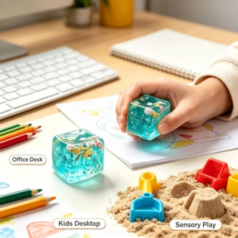 Ocean Gel Cube Squishy Fidget Toy Stress Relief Sensory Toy Starfish Shell Filled Clear Squeeze Toy