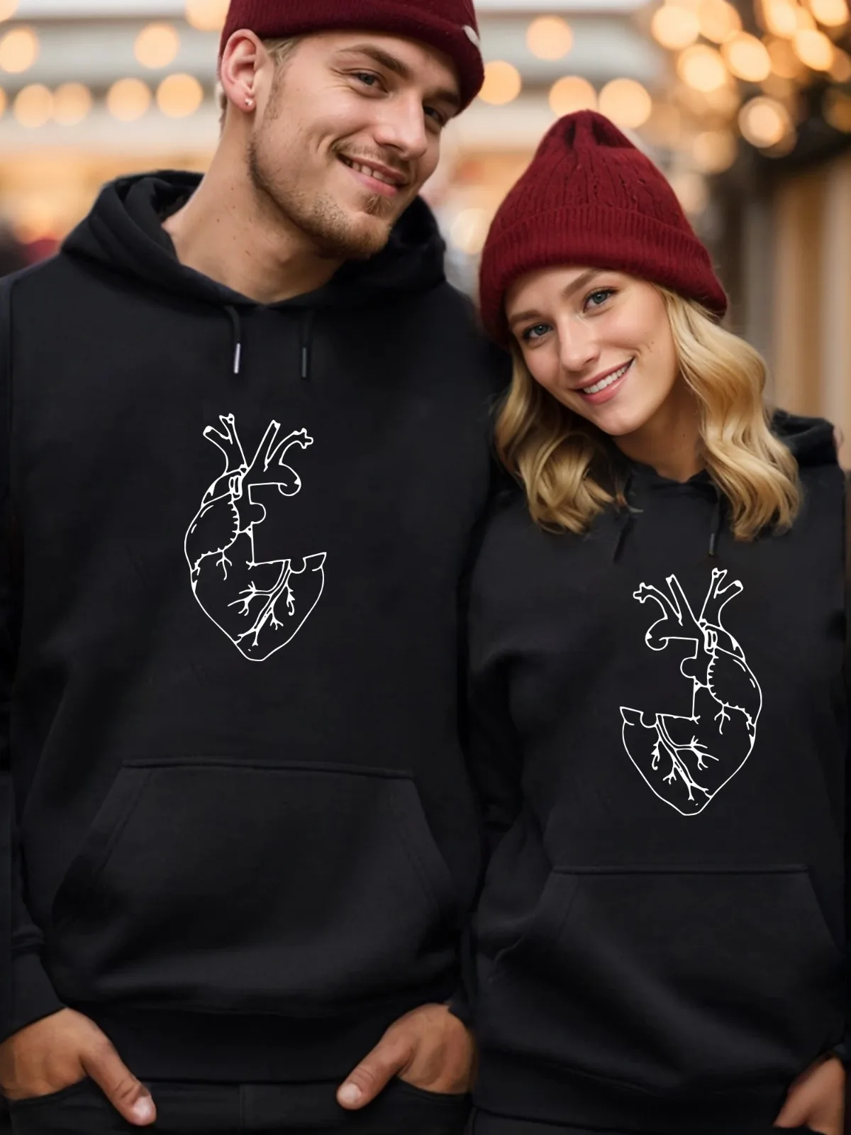 

1 шт. [парный стиль] повседневная мода в форме сердца головоломка с принтом одинаковые толстовки с капюшоном для пары свободный подарок пуловер топы