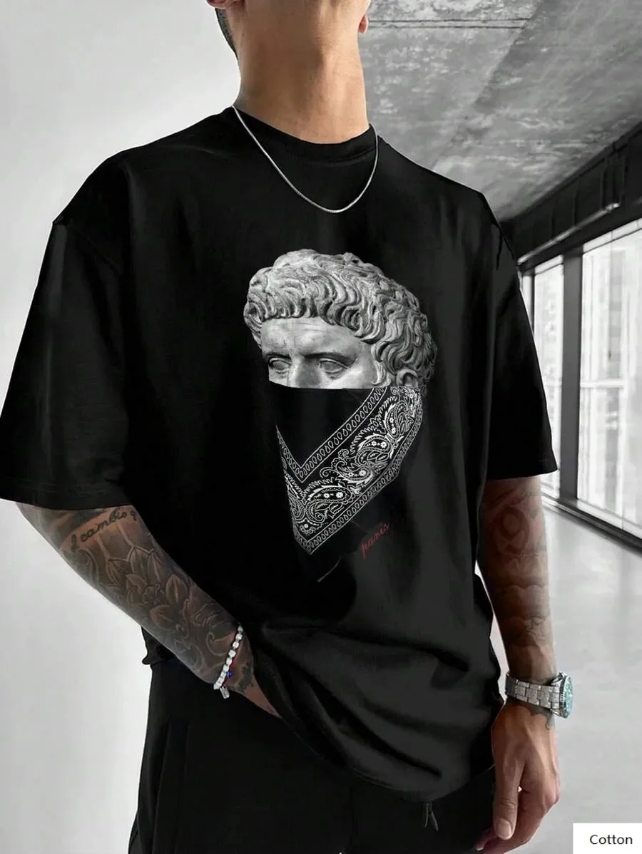 

Men's Soft Cotton Printed T - Shirt with Cool Sculpture and Bandana Graphic Perfect for Casual Wear and Standing Out Tee S-4XL