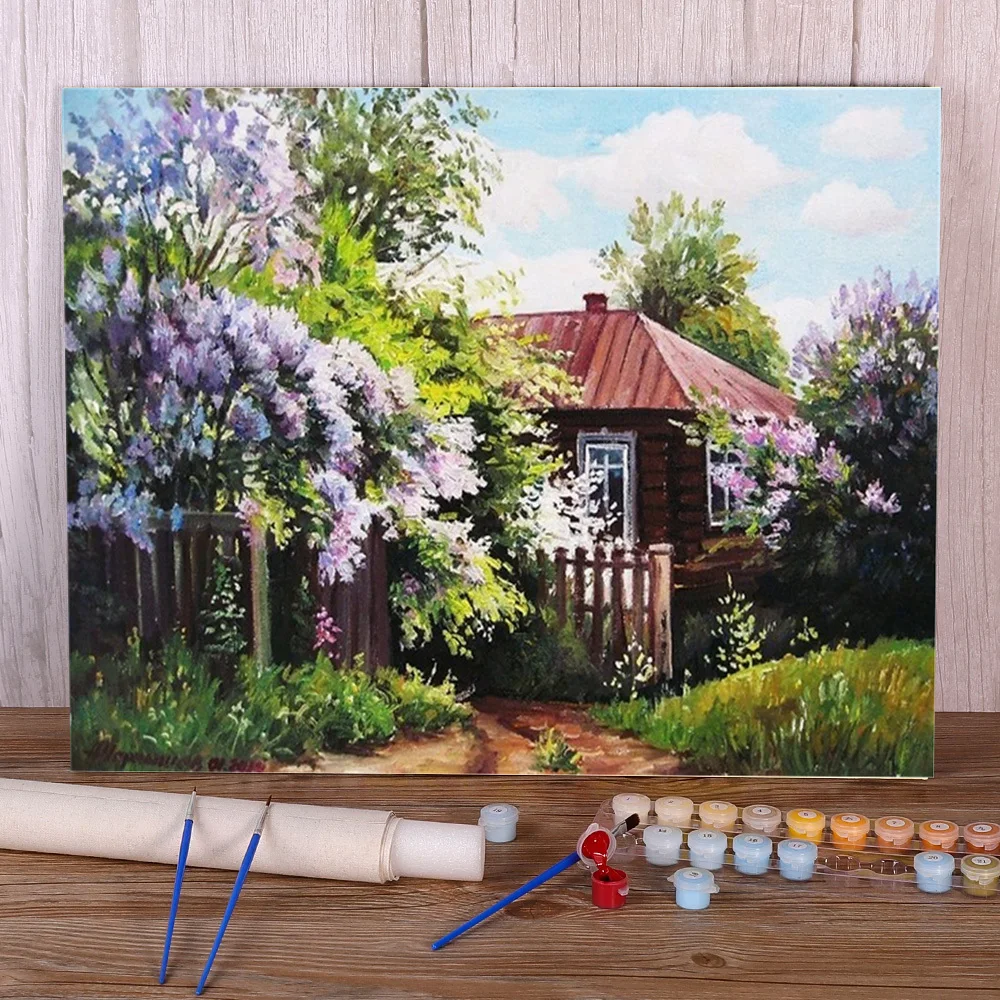 Acrylic Paint By Numbers Flowers Village Wall Art Painting Handicraft for Living Room Adults Picture With Number Home Decoration