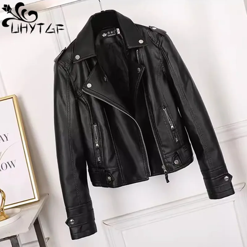 

Fall Women Short Black PU Jacket Gothic Punk Style Fashion Motorcycle Leather Jacket Casual Wild Coat Goth Winter Coats Female