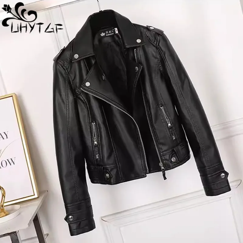 Fall Women Short Black PU Jacket Gothic Punk Style Fashion Motorcycle Leather Jacket Casual Wild Coat Goth Winter Coats Female