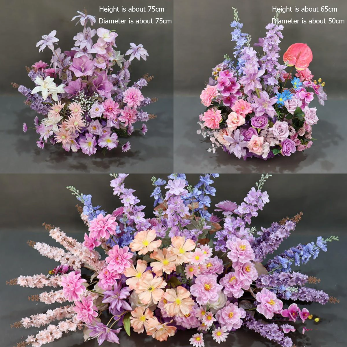 Purple flower arrangement for wedding stage, flower decoration, wedding background, new