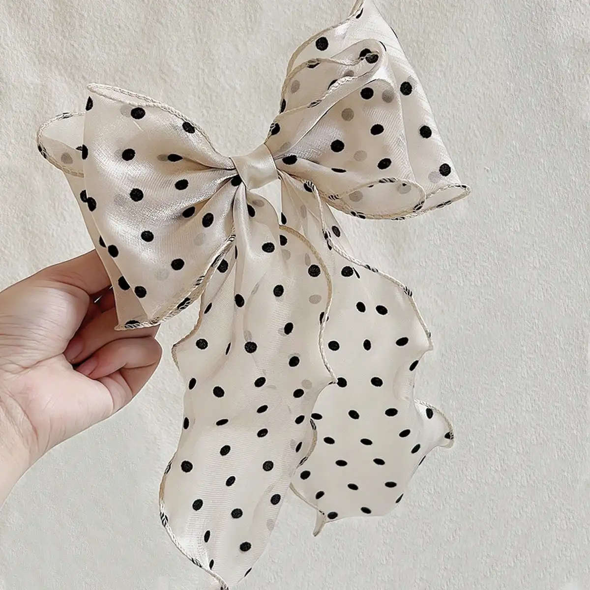 1 Stuks Zwarte Stip Organza Strik Haar Clip Vrouwen Pluizige Lint Hairgrip Franse Hoofdtooi Zoete Leuke Haaraccessoires Haarspelden - afbeelding 1