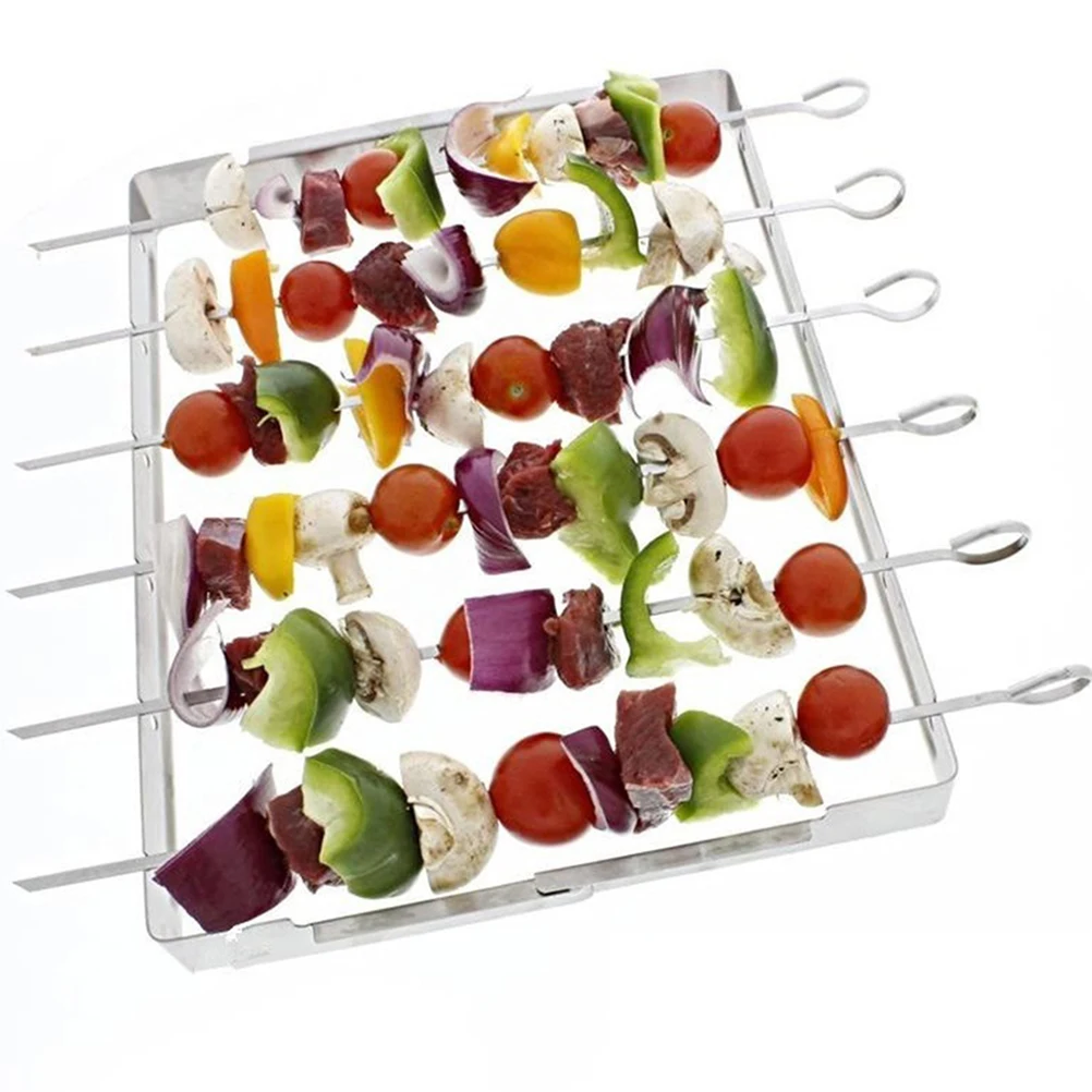

1 set 1 Set Metal Skewers Bbq Rack Compact Folding Roasting Tool For Camping Outdoor Barbecue Grilled Chicken Meat Roasting Rack