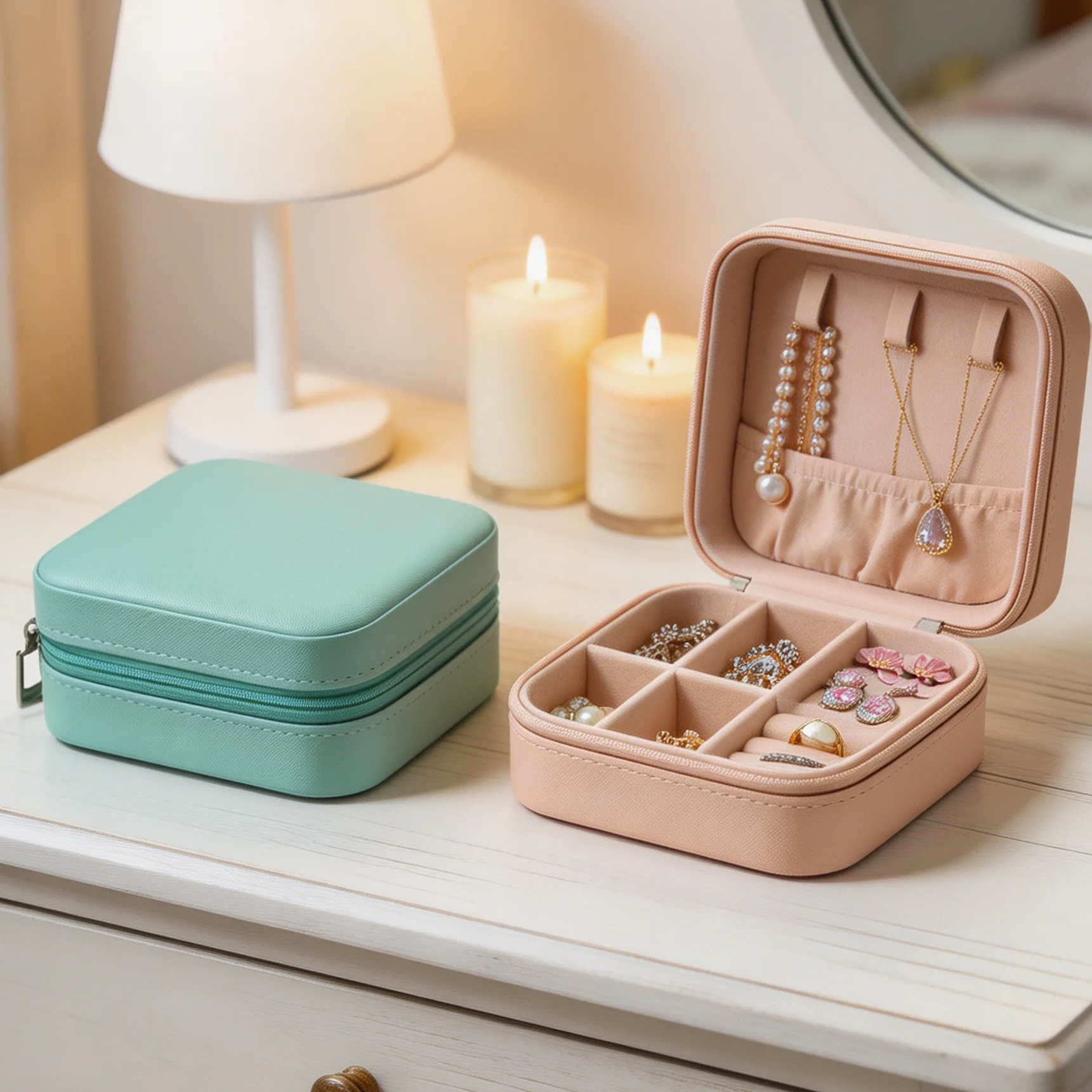 Portable Travel Display Jewelry Case Boxes Storage Earring Ring Display Organizer Box