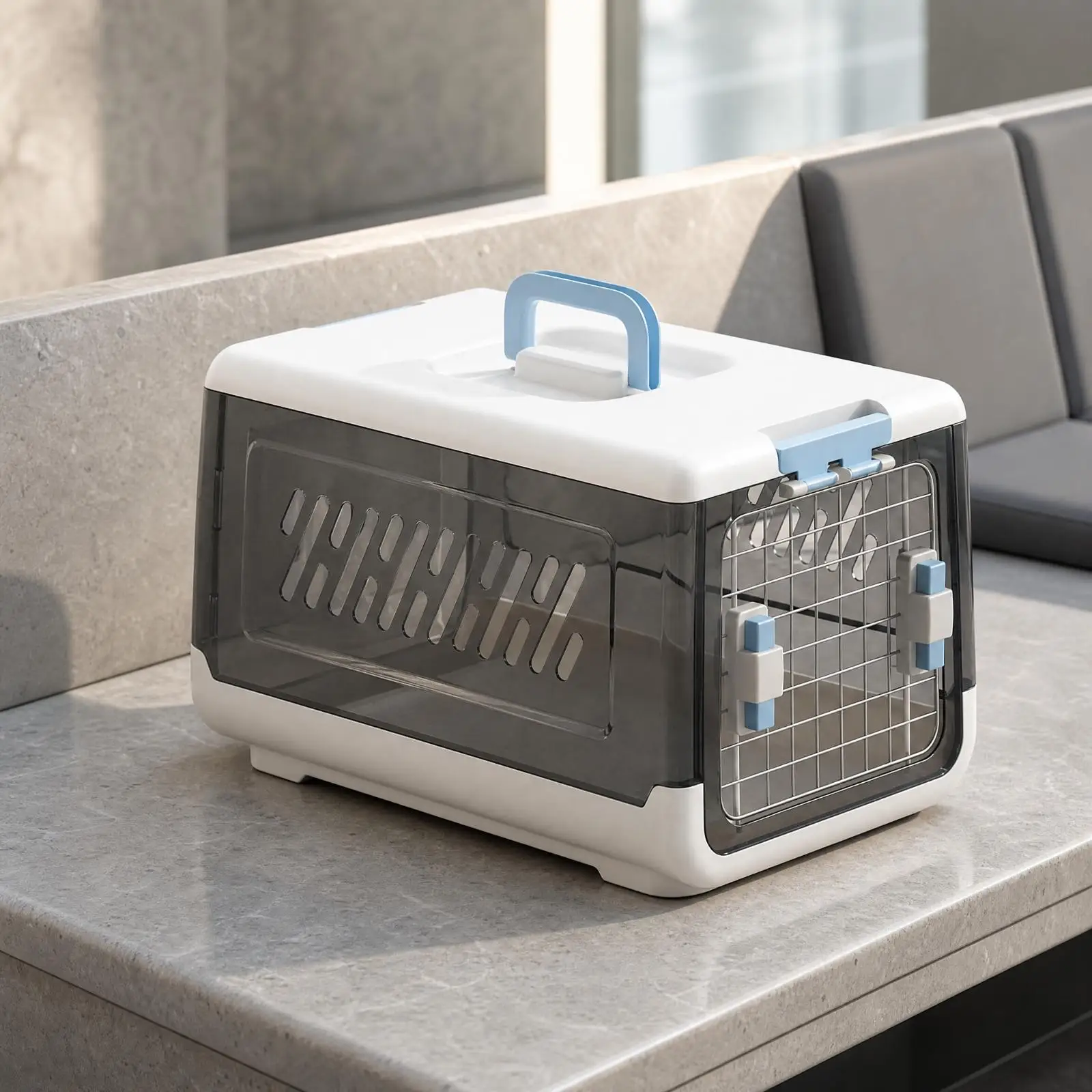 Ventilated Pet Carrier Crate with Carry Handle for Vet Visits and Short Trips with Small Animals
