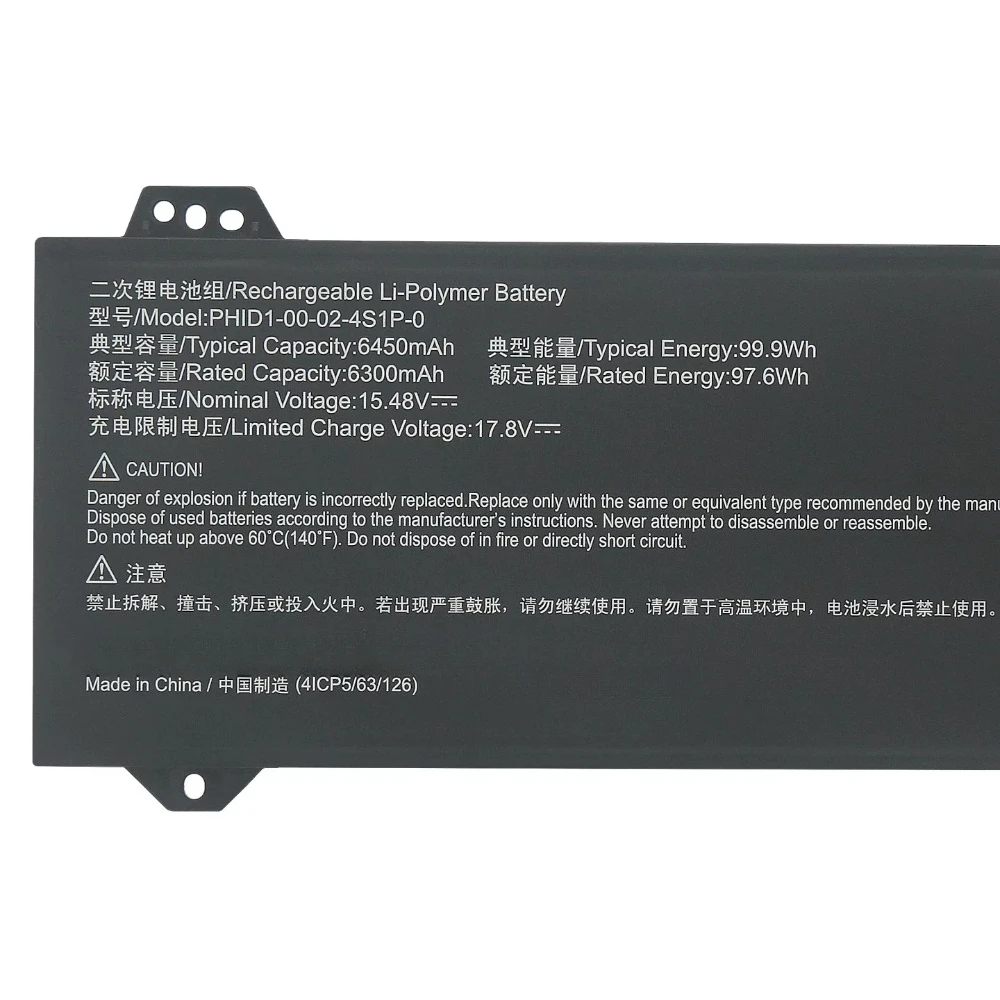 PHID1-00-02-4S1P-0 15.48V 6450mAh 99.9Wh Replacement Li-ion Battery Pack for Mechrevo Machenike 15XA 15X  Wyvern 15 Pro Laptop