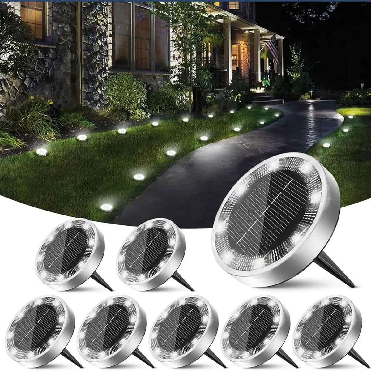 DT57 LATEST MODEL 8PCS Solar Ground Lights Outdoor, Solar Powered Disc Lights, IP68 Waterproof for Pathway Garden Yard Lawn Walk