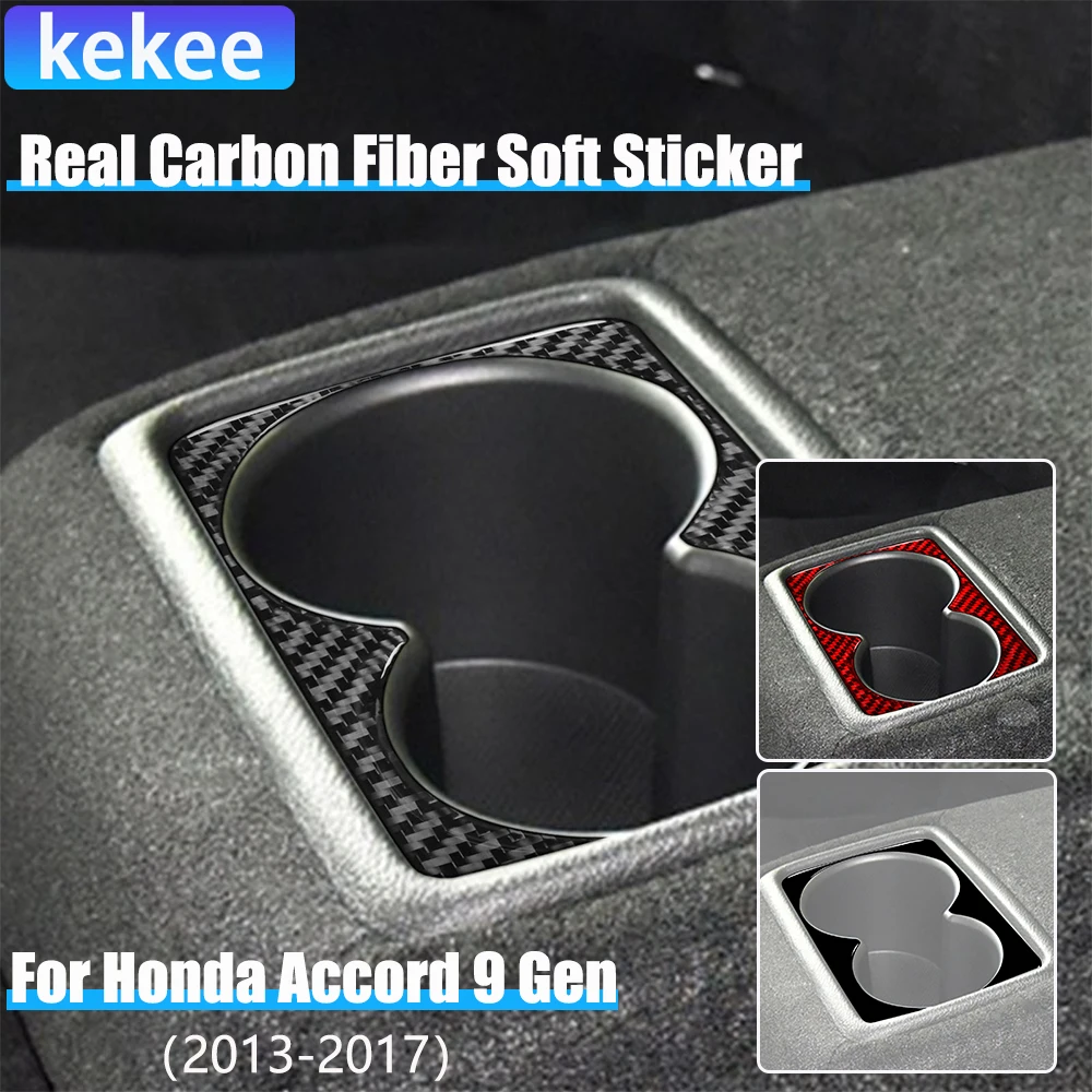 

Real Carbon Fiber Car Accessories Rear Cup Holder Decorative Cover Soft Sticker For Honda Accord 9th Gen 2014 2015 2016 2017
