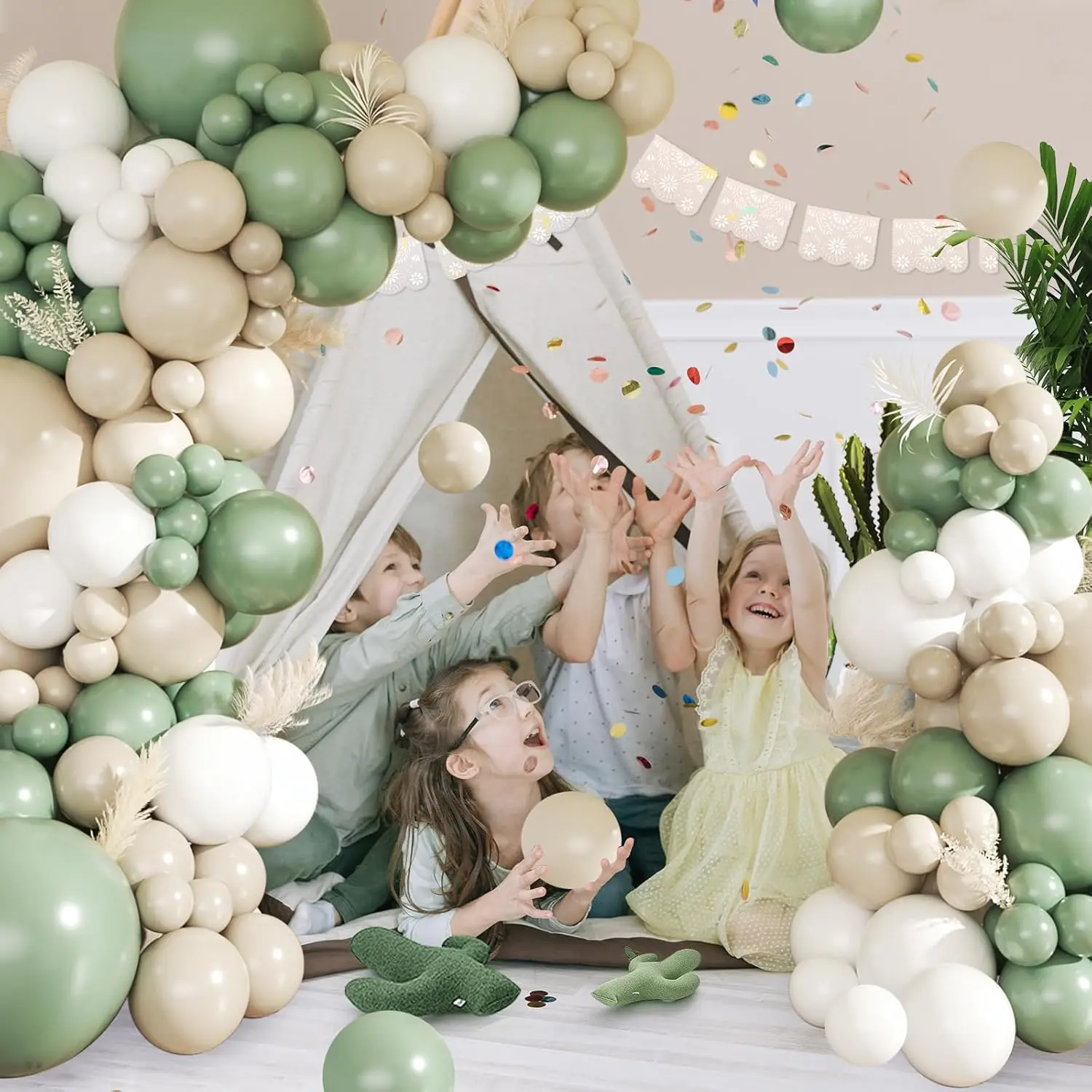 102Pcs Sage Green White Balloon Garland Arch Kit Sand White Balloons for Birthday Baby Shower Gender Reveal Party Decorations view 5