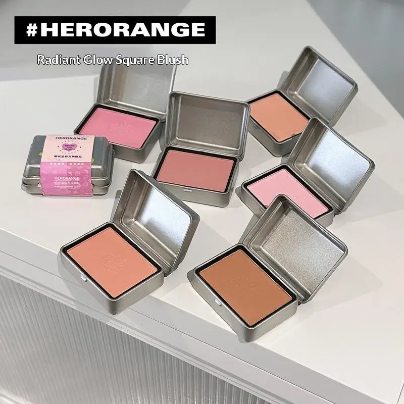 HERORANGE Iron Box Blusher Mineral Powder Langlebige Wangenkonturtönung Gesichtsrouge Kosmetik Einfarbige Rouge-Palette