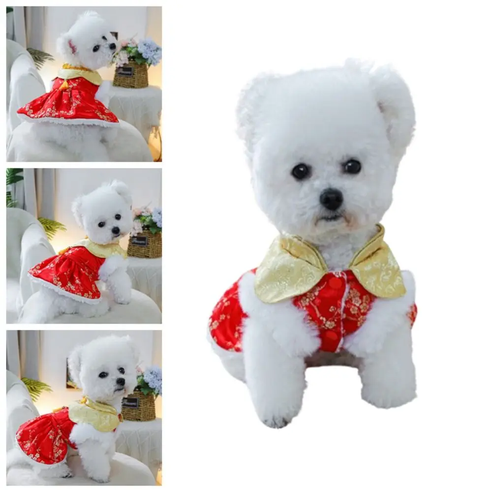 Abito per animali domestici di Capodanno in stile cinese Gonna da principessa per animali domestici in flanella di peluche con nappe Resistente al vento Gilet caldo per gatti Forniture per animali domestici