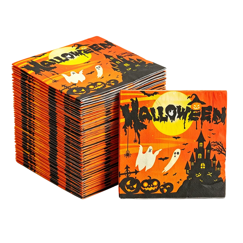 Halloween Disposable Paper Napkins Pumpkin Ghost Bat Skeleton Print Napkin Trick Or Treat Design Halloween Party Table Decor - view 3
