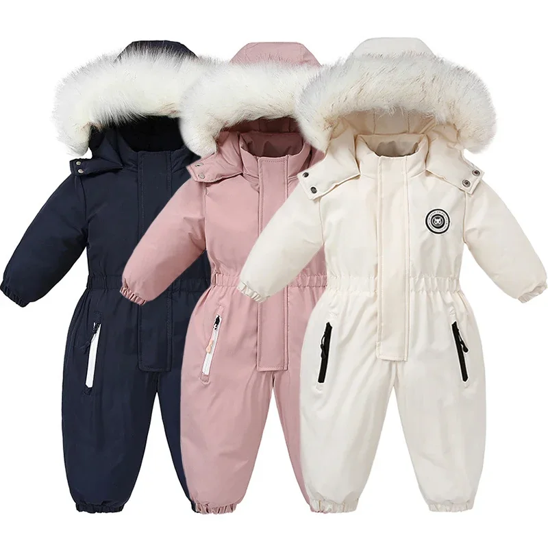 Autumn and Winter Baby Jumpsuit Warm Baby Ski Suit Plus Velvet Boys Overalls Baby Girl Clothes Waterproof Children Jacket