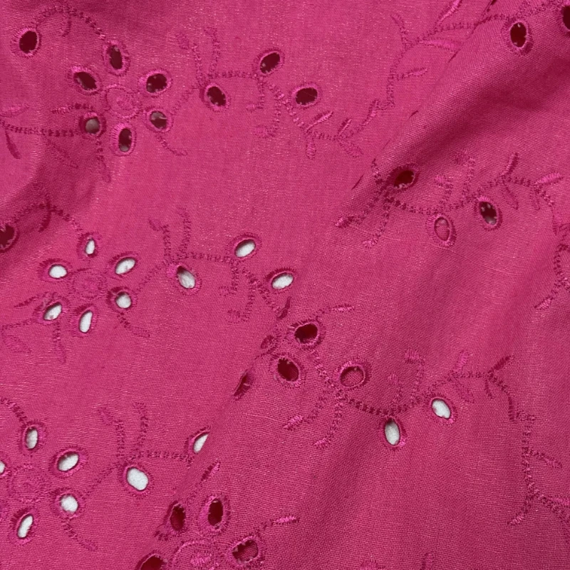 Tela de Lino y Algodón Bordada con Diseño Floral Rosa, Diseño Calado, Artesanía de Alta Calidad, Material para DIY, Diseño de Moda para Blusas y Vestidos