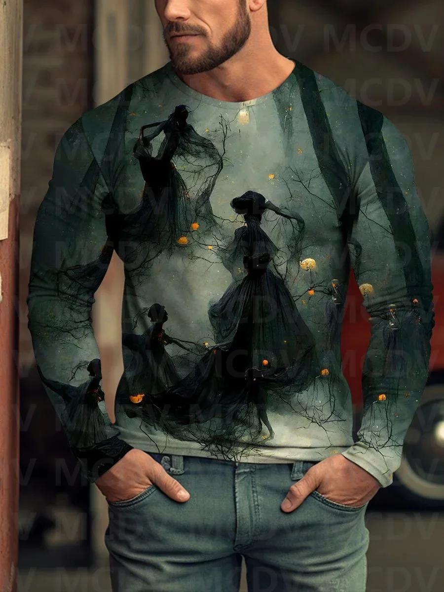 Men's Skull Ghost Halloween 3D Printed Long Sleeve T-Shirt Halloween Tops