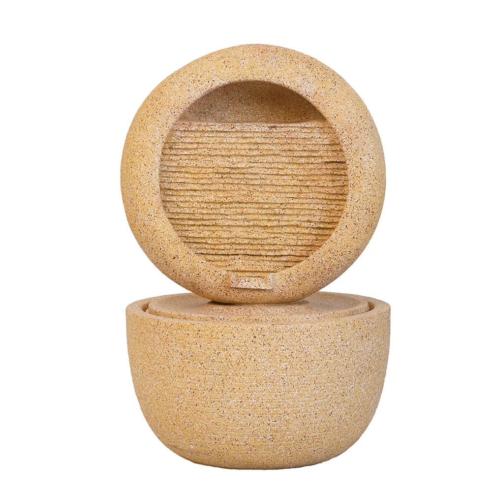 

21.7x21.7x34.3" Cement Round Water Fountain with Light and Pump