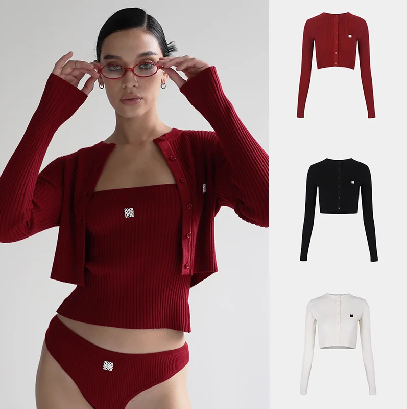 

Rust Red round Ne Knitted Open Cardigan Women Early Autumn Lazy High Sense Outer Long Sve irt Korean Sle Slim Fit Wo...