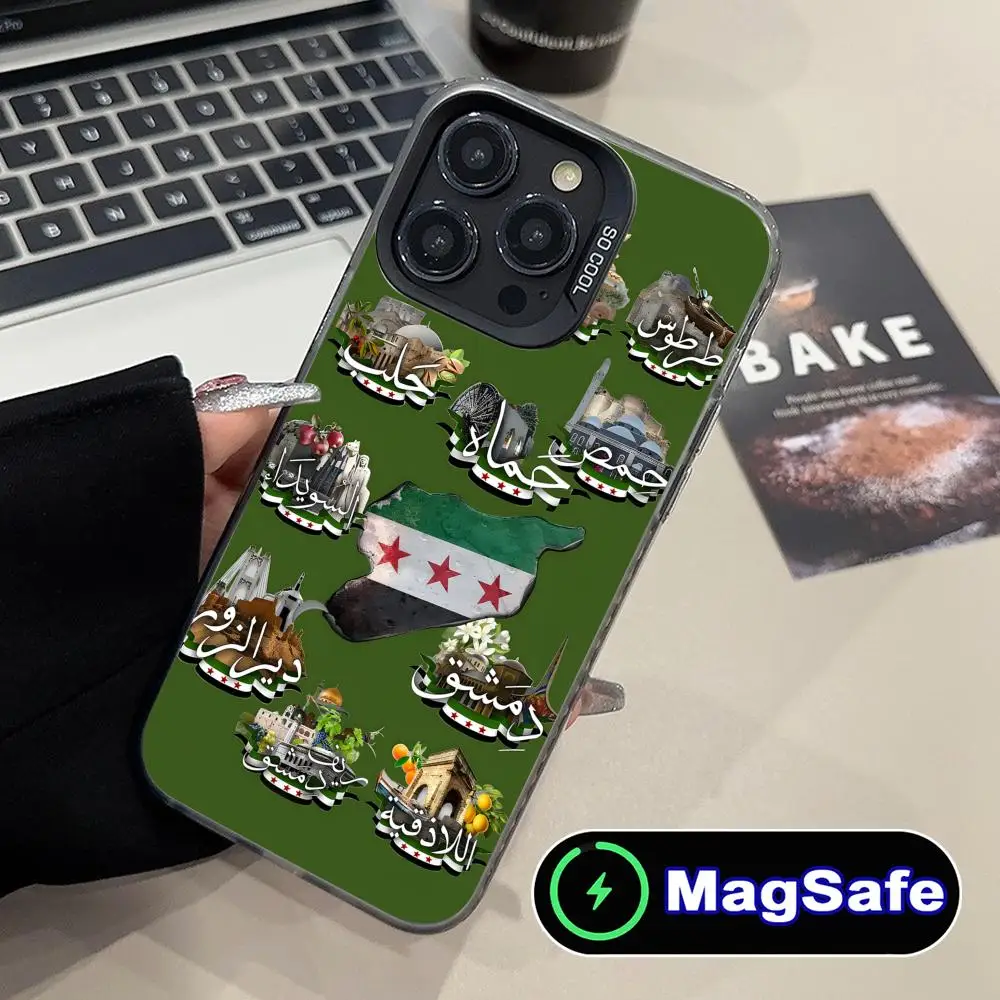 Casing Handphone Bendera Suriah untuk iPhone 16 15 14 13 12 11 Pro Max Plus MagSafe Transparan Warna-warni Mewah Cantik