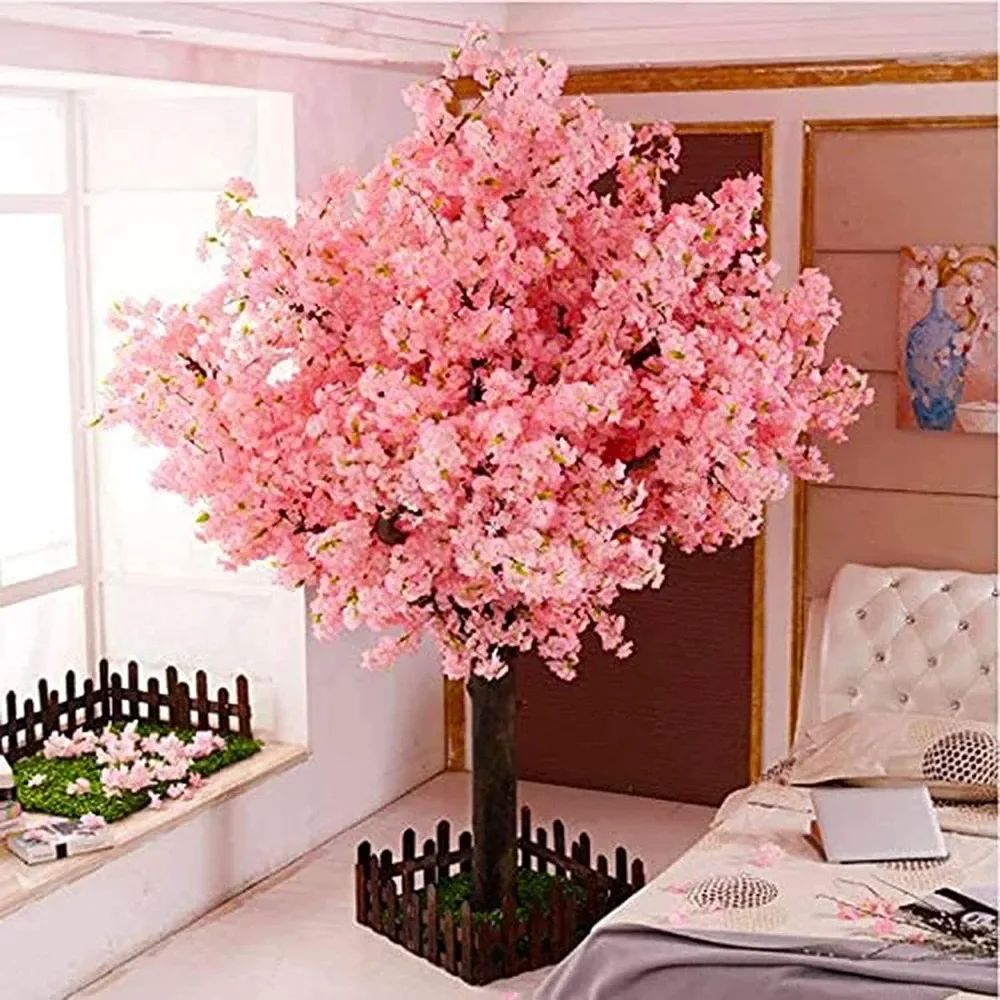 Artificial Cherry Weeping Cherry Blossom Tree Handmade Light Pink Tree Indoor Outdoor Home Office Party Wedding (5FT Tall/1.5M)