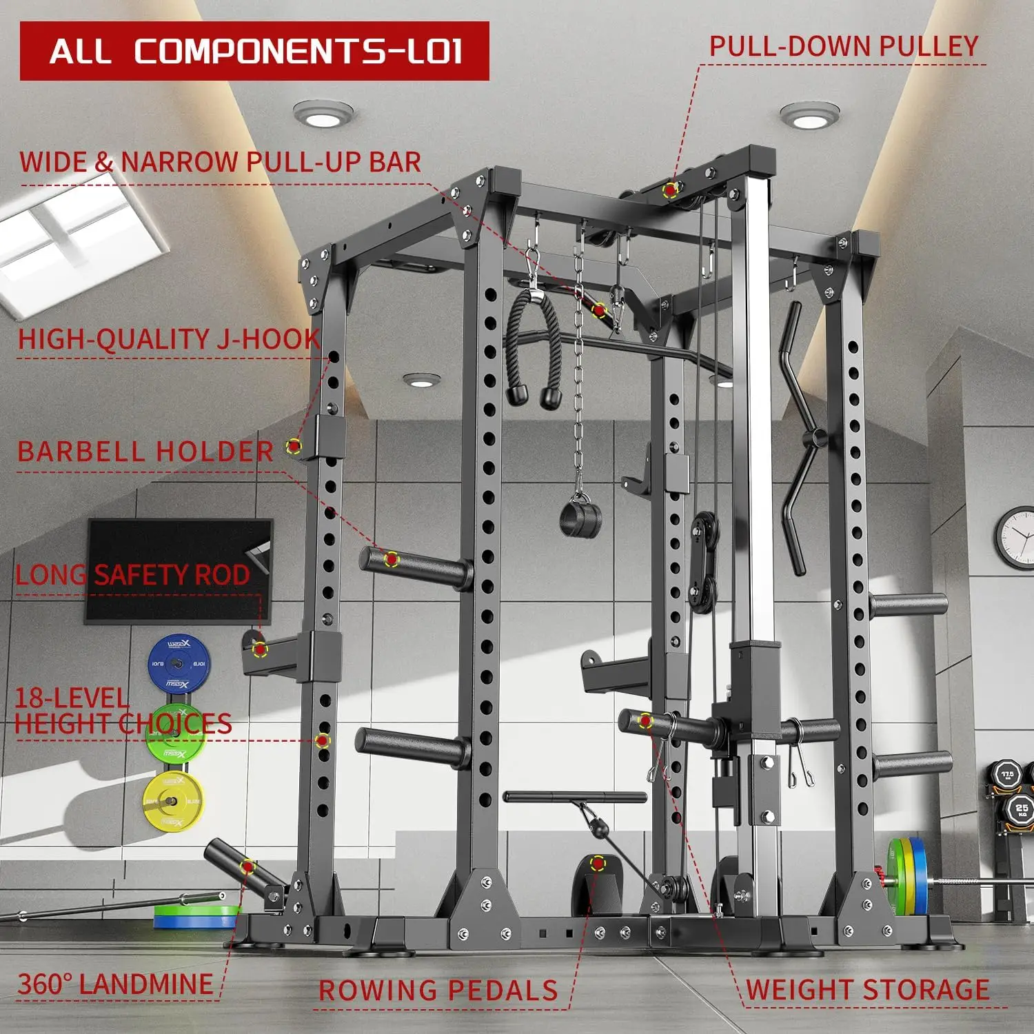 

Power Cages Multi-Function Squat Rack with Cable Crossover System Selectable More Training Attachment Weight Cage for & Home Gym