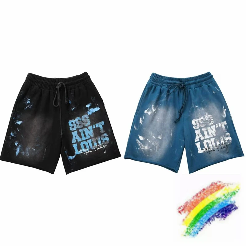 

Washed Saint Louis Graffiti Shorts Men Women Best Quality Handcrafted Destroy Logo Letter Print Drawstring Shorts