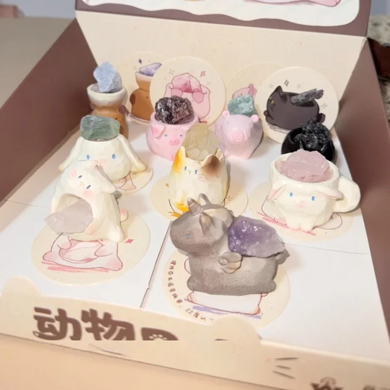 صندوق أعمى كريستالي من Animal Pal، زخرفة صغيرة أصلية مصنوعة يدويًا، هدية عصرية لعيد الميلاد، فاصوليا حجرية أصلية قابلة للجمع