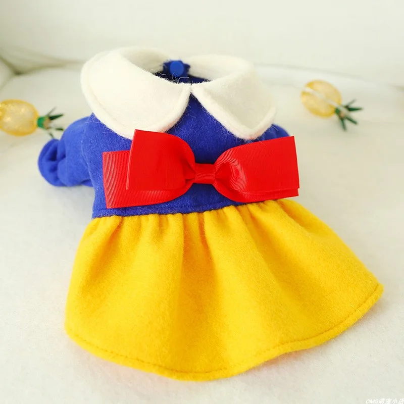 1PC pet clothing autumn and winter doll collar red, yellow, blue princess dress suitable for small and medium-sized dogs