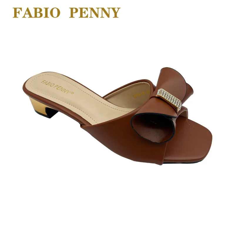 FABIO PENNY new bow design solid-color elegant party ladies\' low-heeled slippers and dinner party mid-heeled sandals