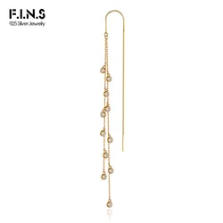 F.I.N.S Pure S925 Sterling Silver Long Zircon Tassel Drop Earrings Luxury Hanging Pierced Ear Line Dangling Fine Jewelry