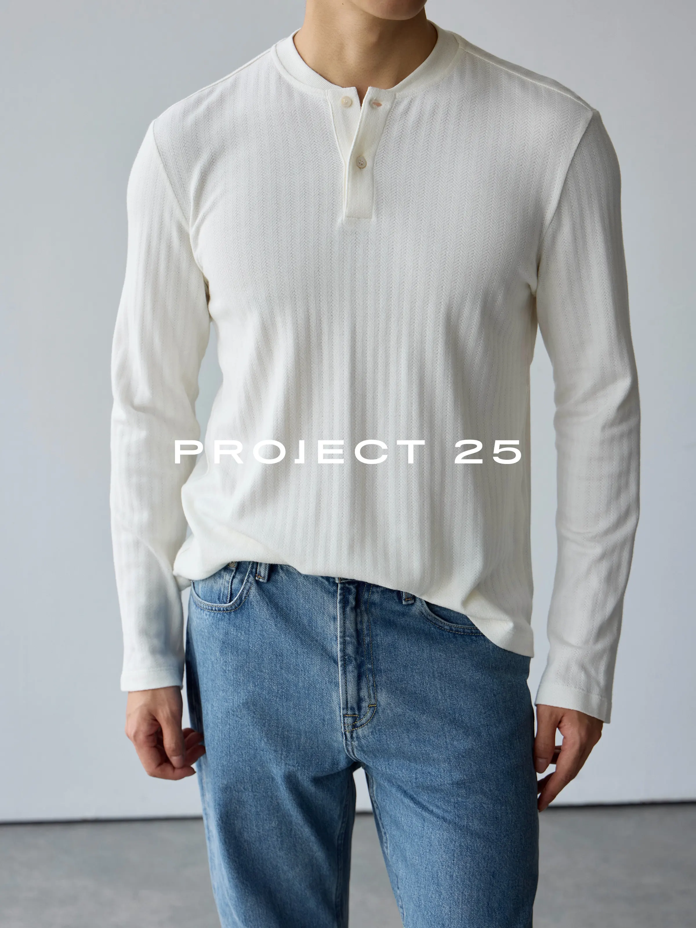 PROJECT 25 Men Australian Wool Modal Henley Neck Long Sleeve T‑Shirt Old Money Jacquard Texture Casual Tee Tops