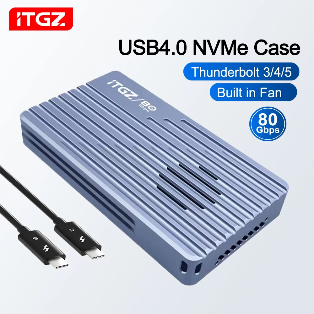 

ITGZ 80Gbps Thunderbolt 5 M.2 NVMe SSD Enclosure with Fan Cooling JHL9480 Chip for Thunderbolt 5/4/3 M.2 NVMe PCIE 5 For Mac/PC