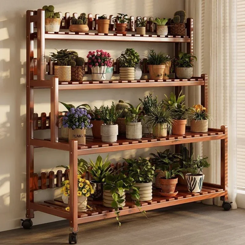 Factory direct sale Floor-to-ceiling new stepped movable multi-layer flower pot shelf