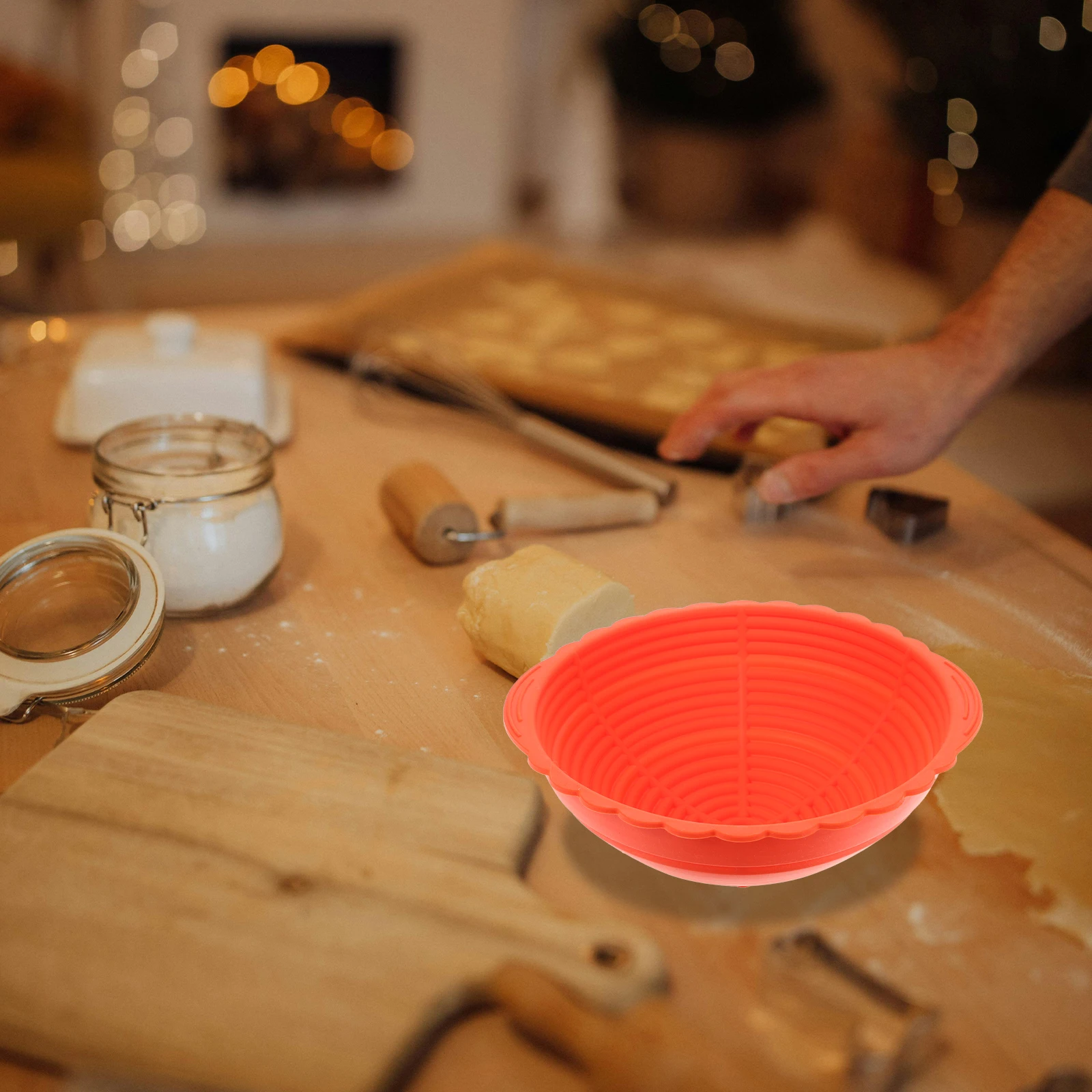 

Silicone Bread Proofing Basket Round Pink Foldable Dough Container For Sourdough Pizza Baguette Baking Kitchen Space Saving