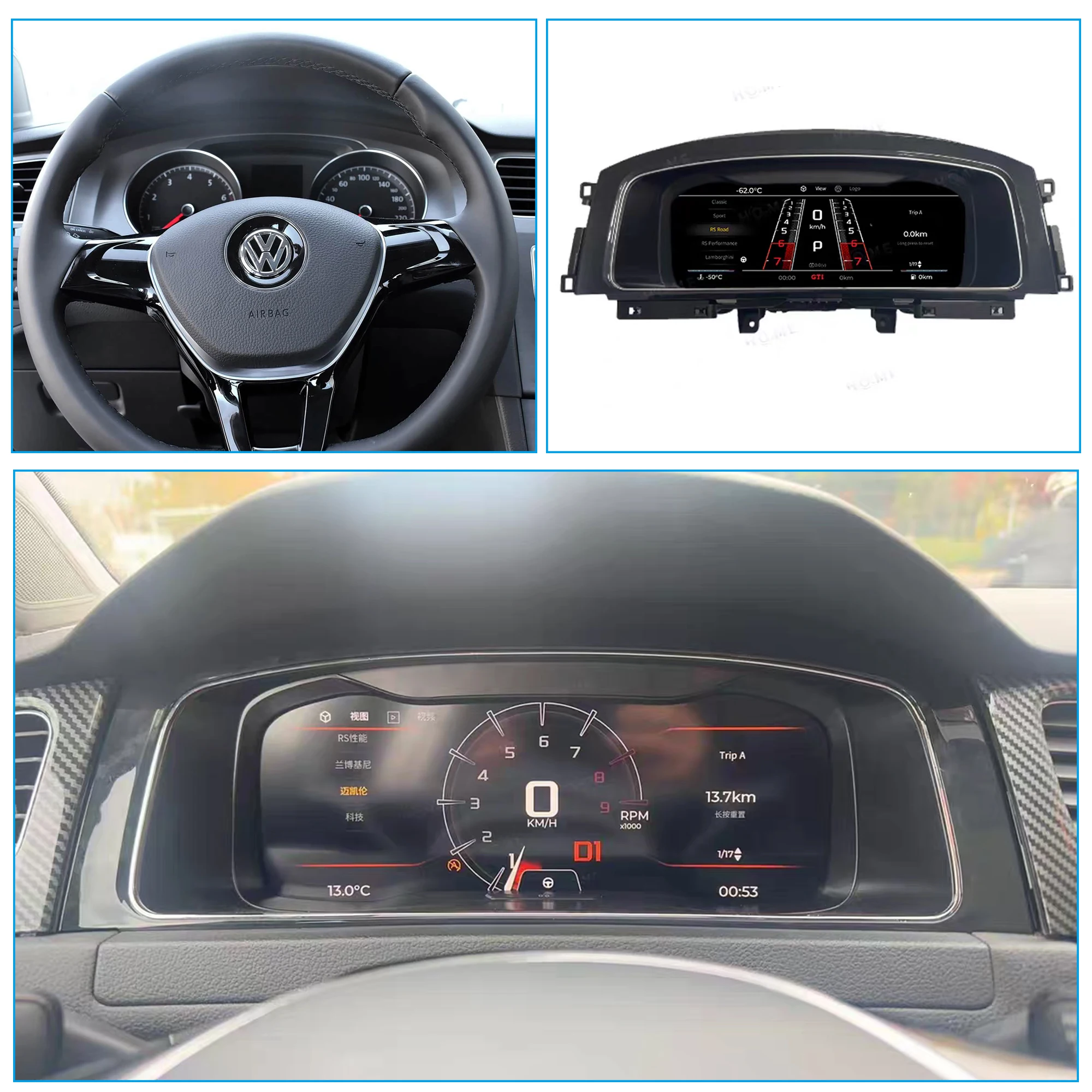 Car HUD LCD Cluster instrument multimedia dashboard Modification For Volkswagen VW Golf 7 & Golf 7.5 GTI MK7 2013 - 2020