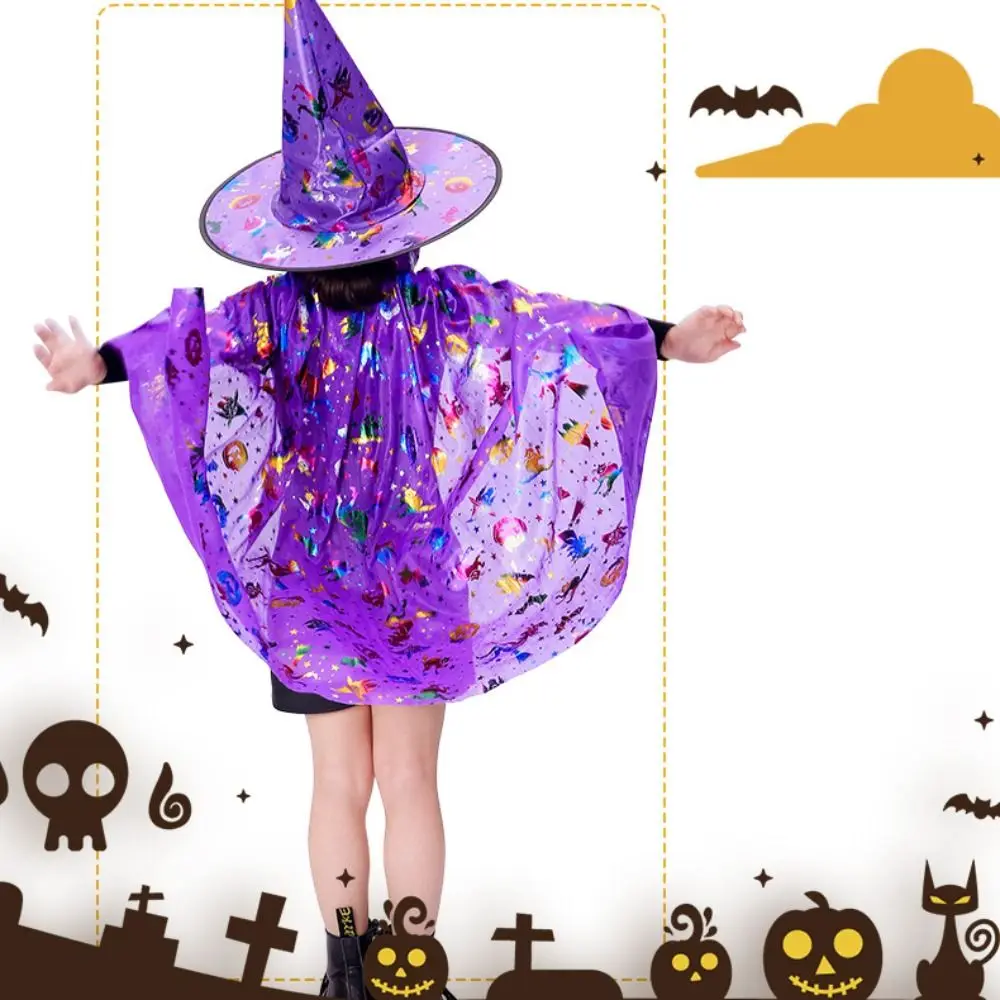Star Witch Cloak Cape with Hat Sequin Cloak Sets Halloween Clothing Halloween Clothing Multicolor Witch Cloak Cape Robe Boys